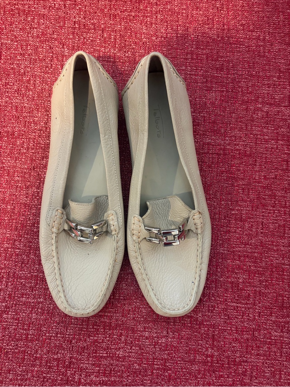 Talbots Cream Leather Loafers with Silver Hardware